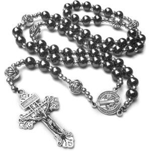 Hematite rosary beads catholic for Women, Rosary Necklace for men and women with